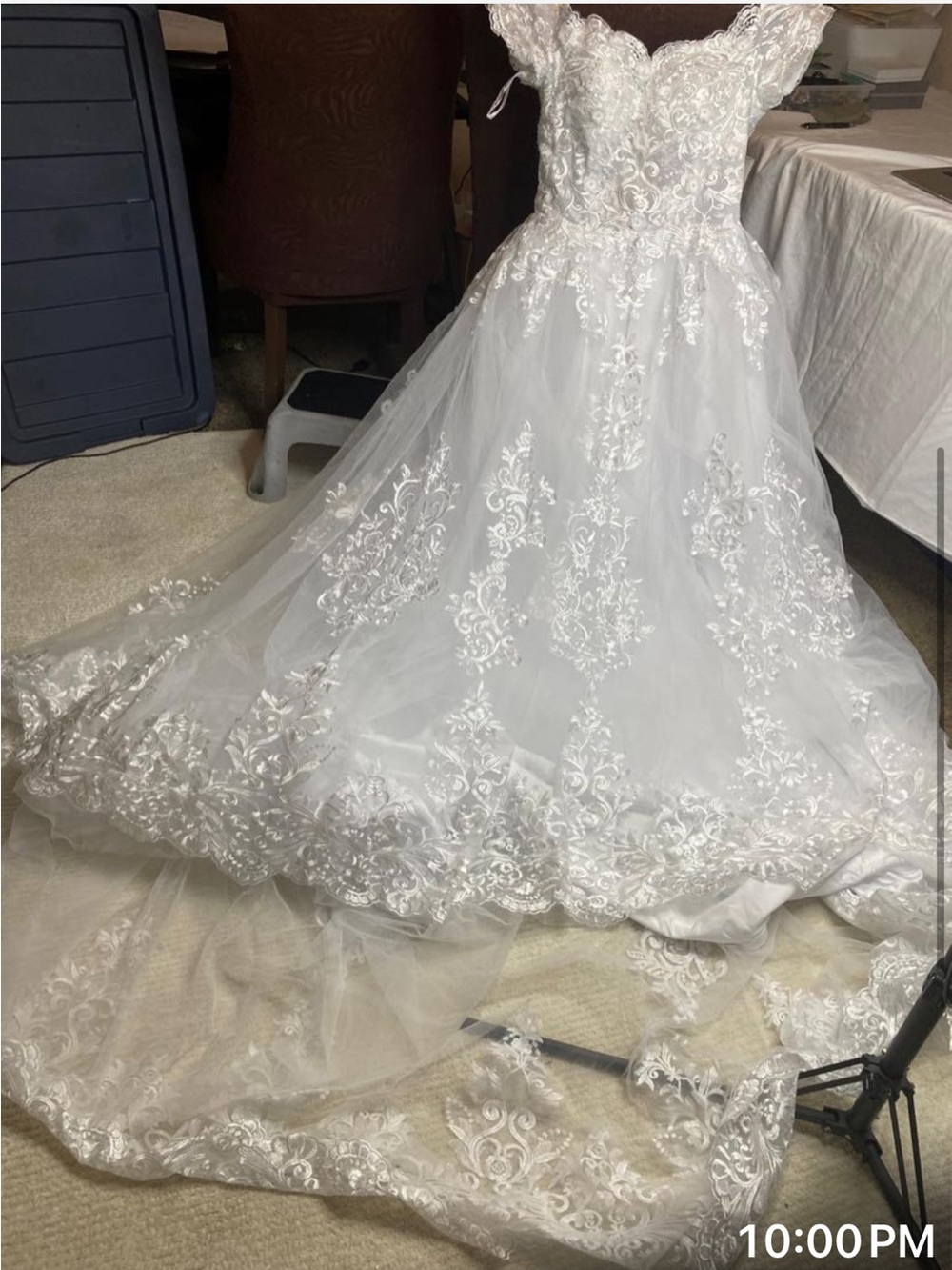 Lace Appliqué Tulle Wedding Dress - White
